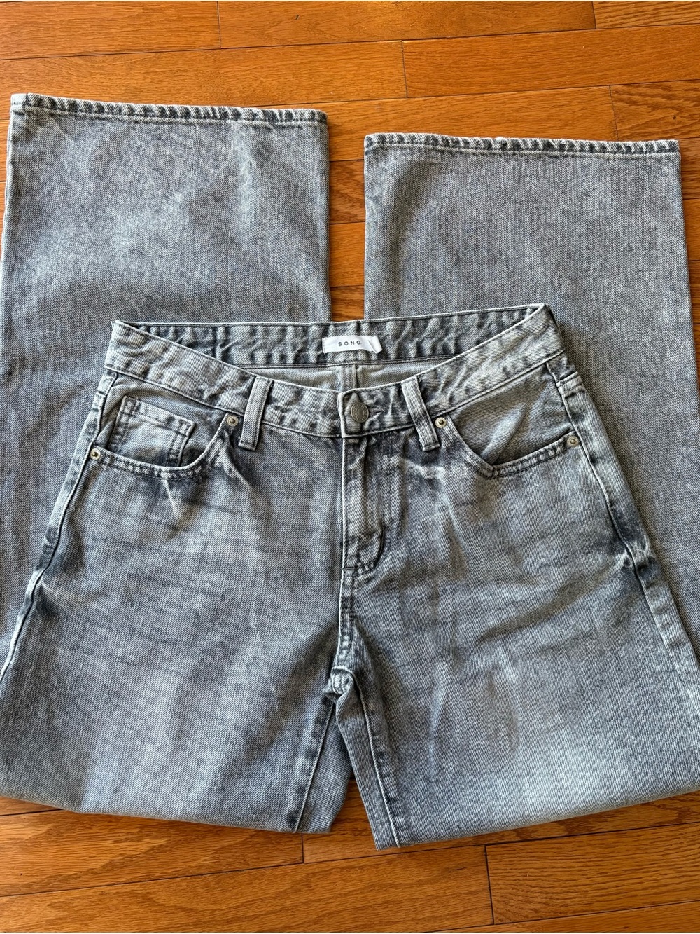 S.O.N.G. Grey Acid Wash Wide Leg Jeans Size 3/26 - Picture 6 of 8